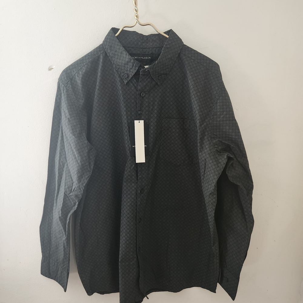 North Hudson Mens Olive Geometric Print Untucked Shirt Long Sleeve Cotton‎